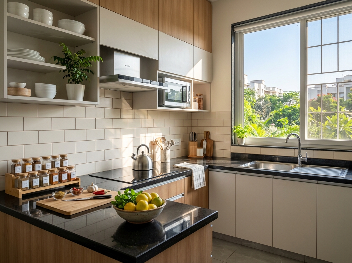 Sparkling clean modern Indian apartment kitchen after a 60-minute visit